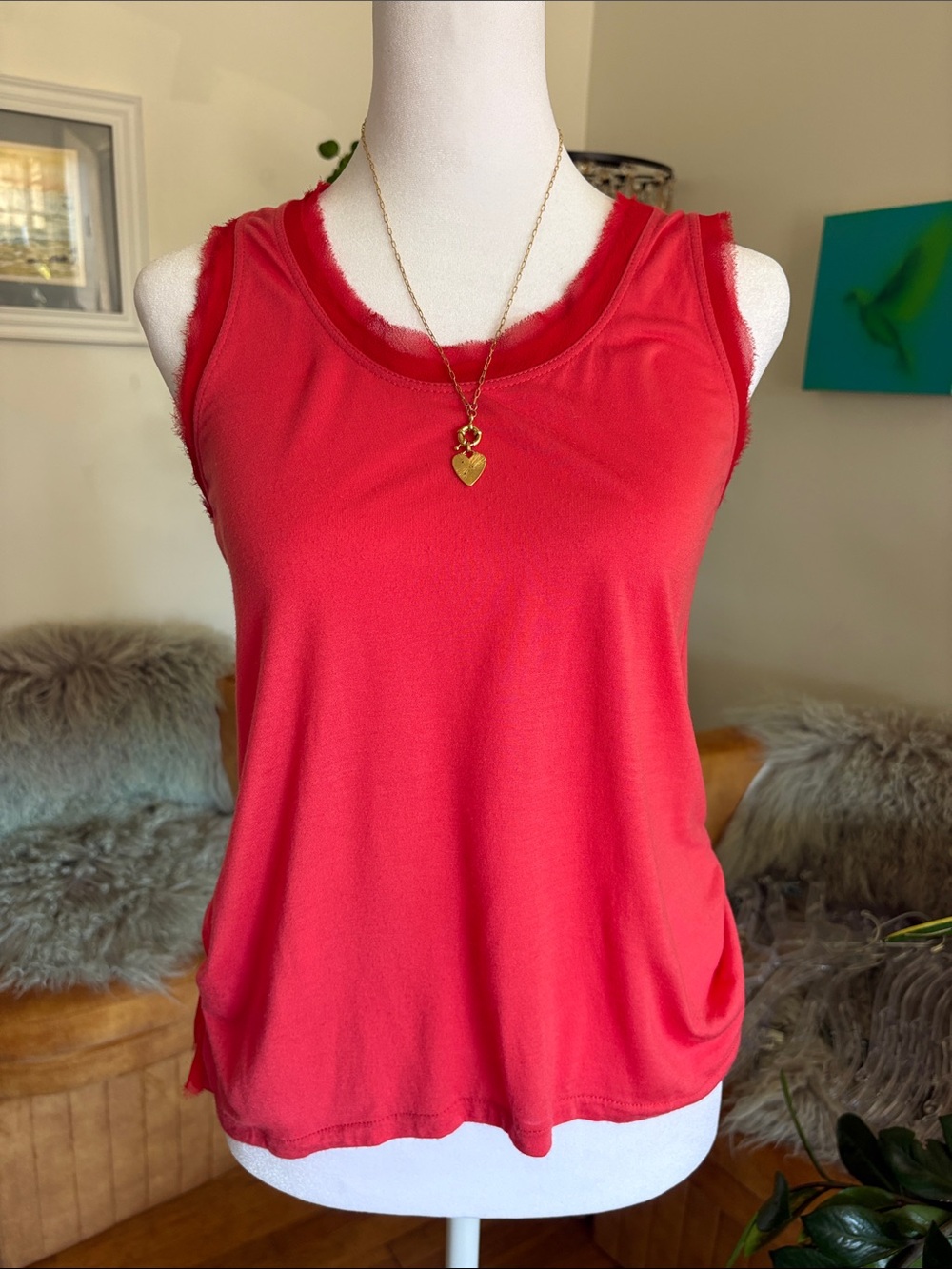 Soft Joie Coral-Red Raw-Edge Tank Top